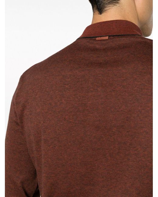 Zegna Brown Long-sleeve Cotton Polo Shirt for men