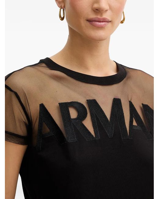 ARMANI EXCHANGE Black Mesh-Panel Logo T-Shirt