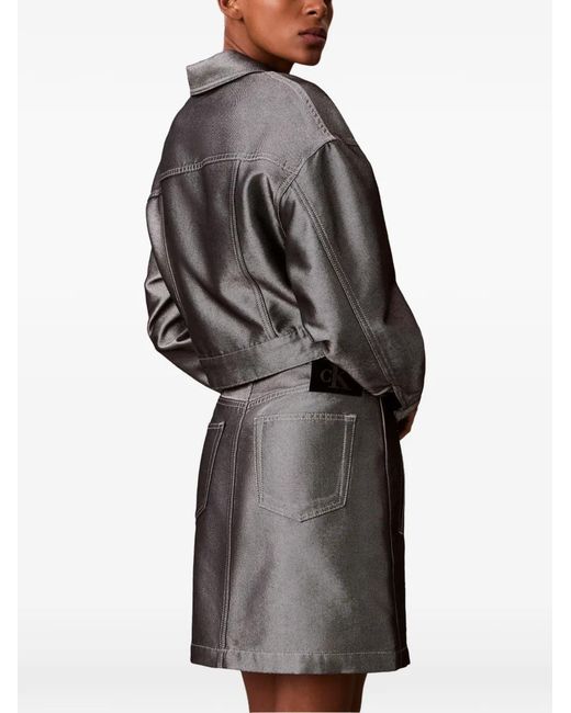 Calvin Klein Gray Metallic-Effect Cropped Jacket