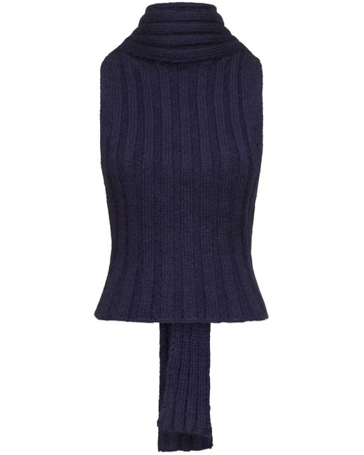 Area Mouwloze Top Met Gedraaide Gebreide in het Blue