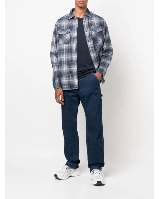 Woolrich Blue Check-Pattern Button-Up Shirt for men