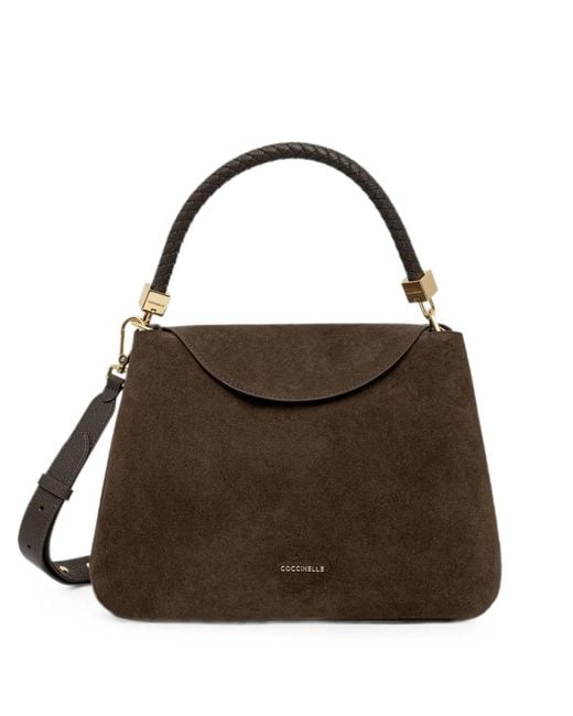 Coccinelle Brown Tiggy Suede Braided-Handle Tote Bag