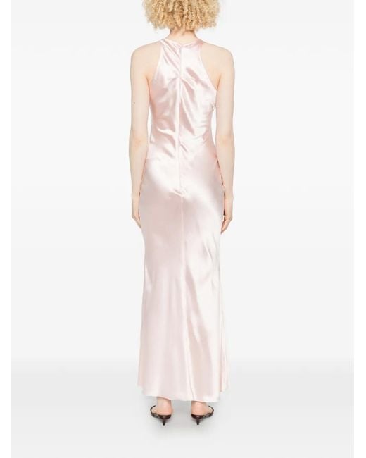 MATIERES FECALES White Satin Racerback Maxi Dress