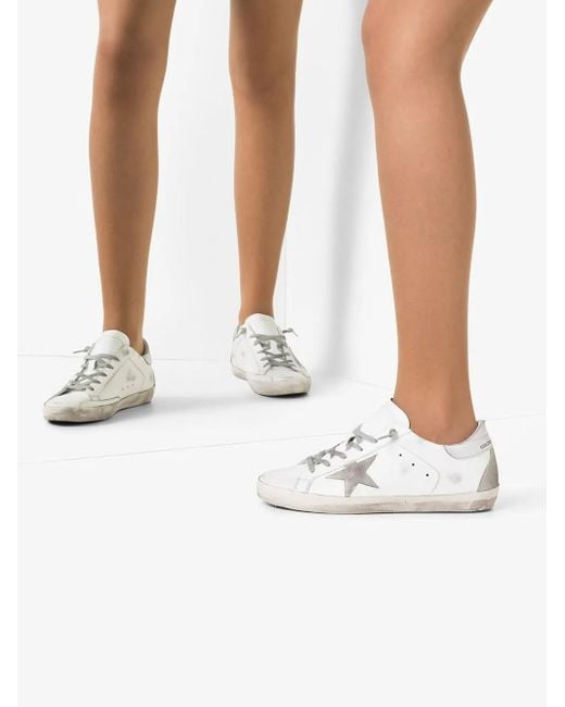 Golden Goose Deluxe Brand White Super-Star Trainers With Heel Tab And Metal Stud Lettering