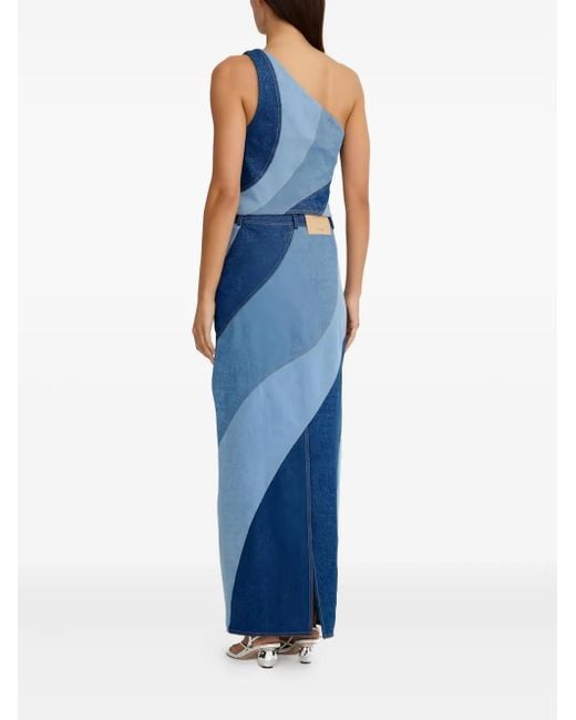 Significant Other Blue Diagonal-Paneled One-Shoulder Top