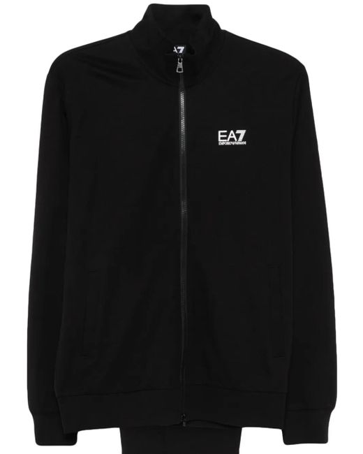 EA7 Black Zip-Up Cotton Jersey Tracksuit Set for men