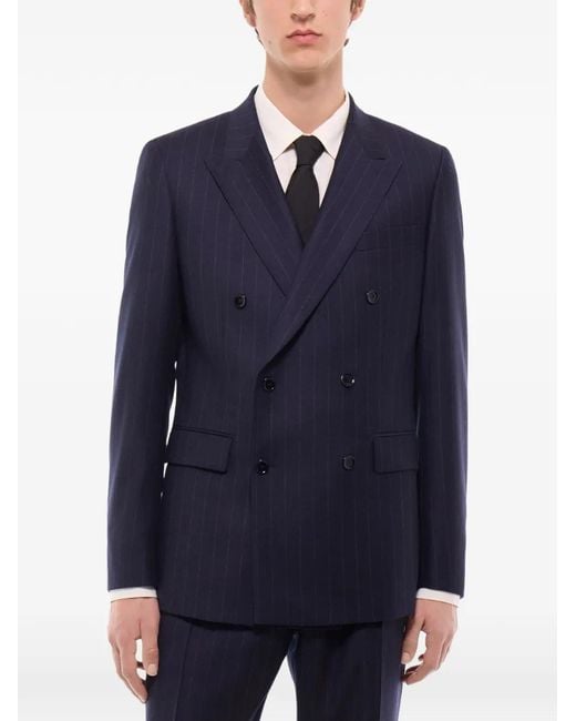 Fursac Blue Pinstriped Double-Breasted Blazer for men