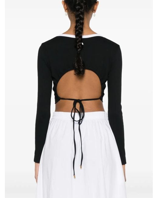 Patou Black Logo-Appliqué Ribbed Crop Top