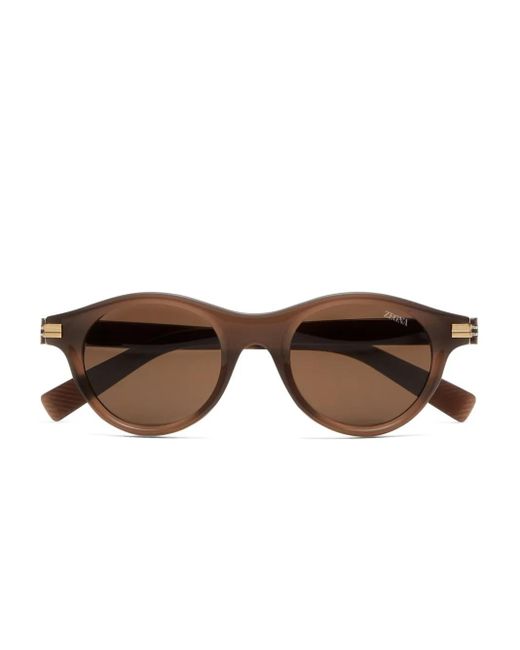 Zegna Brown Round-Frame Sunglasses for men