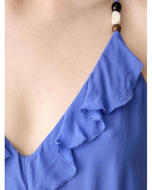Pedro Del Hierro Madrid Blue Ruffled Beaded-Strap Maxi Dress
