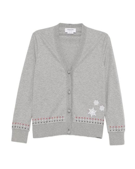 Thom Browne Gray Snowflake-Embroidered Cotton Cardigan