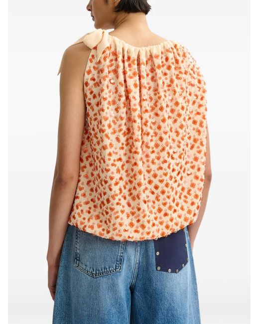 Essentiel Antwerp White "Jocelyn" Sequin Smocked Top