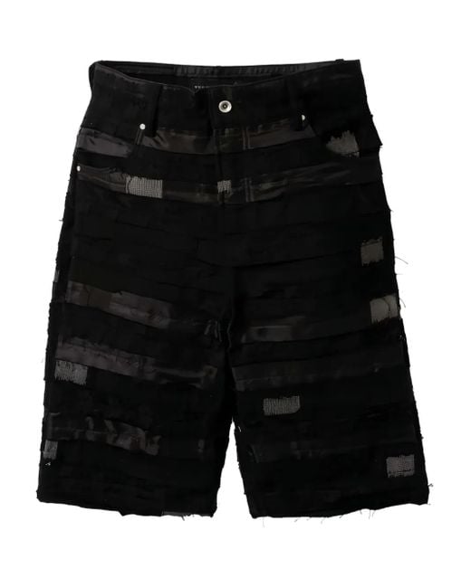 Who Decides War Black Lace-Insert Frayed Shorts for men
