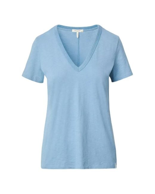 Rag & Bone Blue Slub-Texture V-Neck T-Shirt