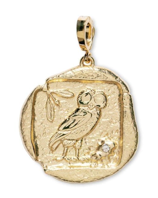 Azlee Metallic 18kt Yellow Gold Large Owl Of Athena Diamond Pendant Charm
