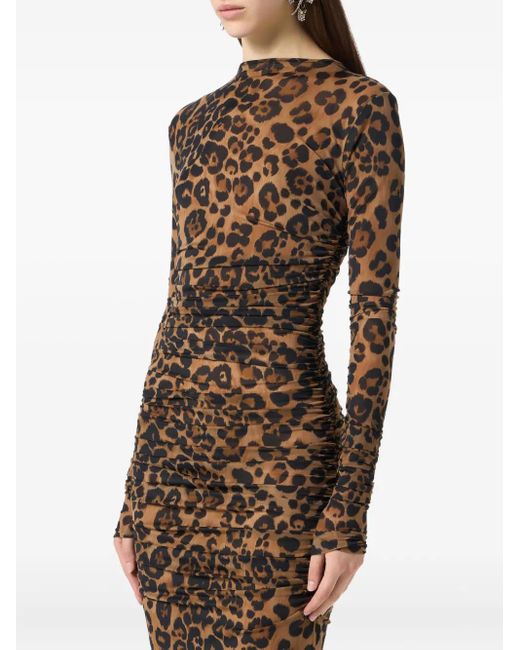 Blumarine Natural Leopard-Print Ruched Dress