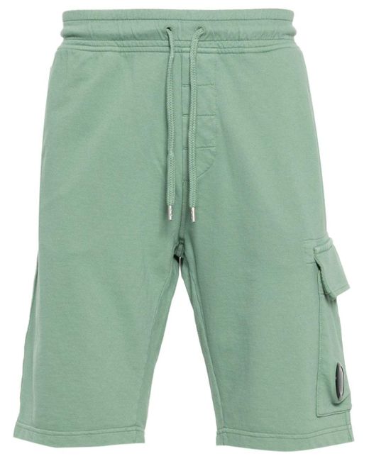 C P Company Green Lens-detail Cotton Shorts for men