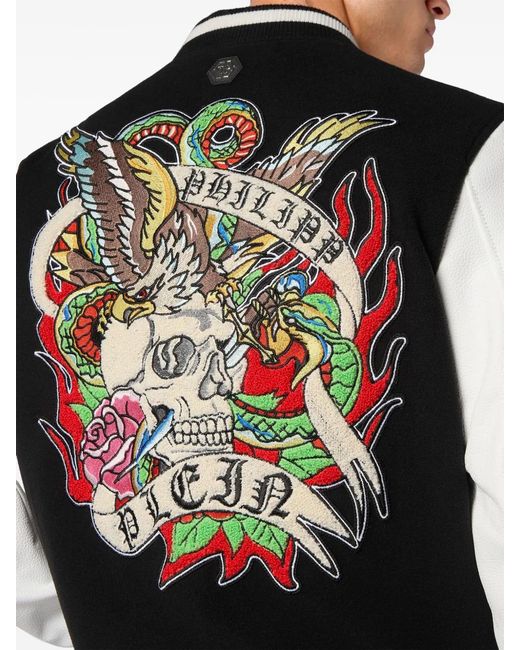 Philipp Plein Leren Bomberjack in het Black voor heren