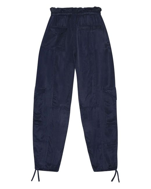Ganni Blue Drawstring Satin High-Waisted Trousers