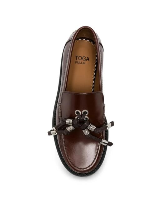 Toga Brown Tassel-Detail Hardware-Embellished Loafers