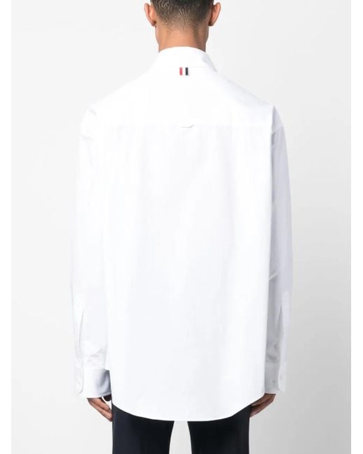 Thom Browne White Madras Flower Patch-Embroidered Cotton Shirt for men
