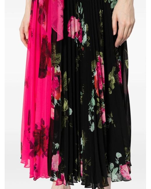 Erdem Black Floral-print Pleated Midi Skirt
