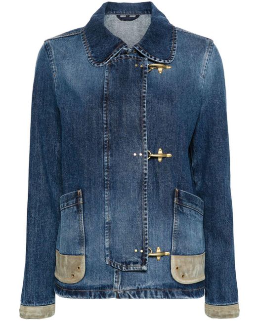 Fay Blue Leather-trim Denim Jacket