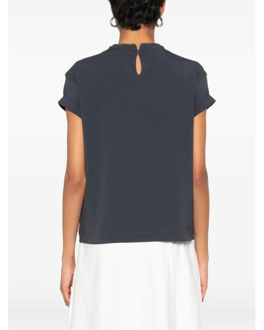 Brunello Cucinelli Blue T-Shirt À Ornements Métalliques