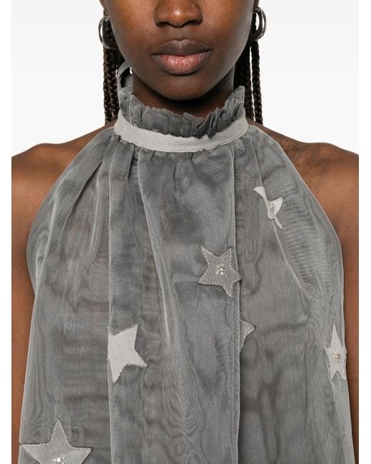 Dunesi Gray Estrella Star-Patchwork Ruffled-Neck Dress