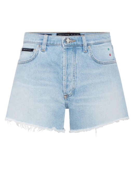 Philipp Plein Blue Logo-Appliquéd Denim Mini Shorts