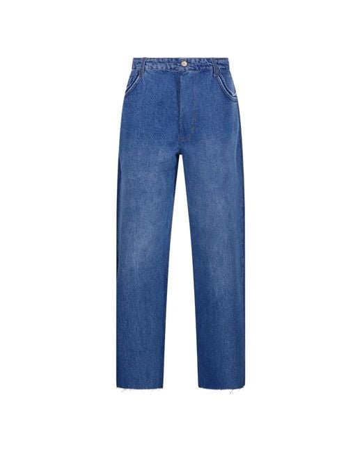 Litkovskaya Blue Frayed High-Rise Straight-Leg Denim Jeans