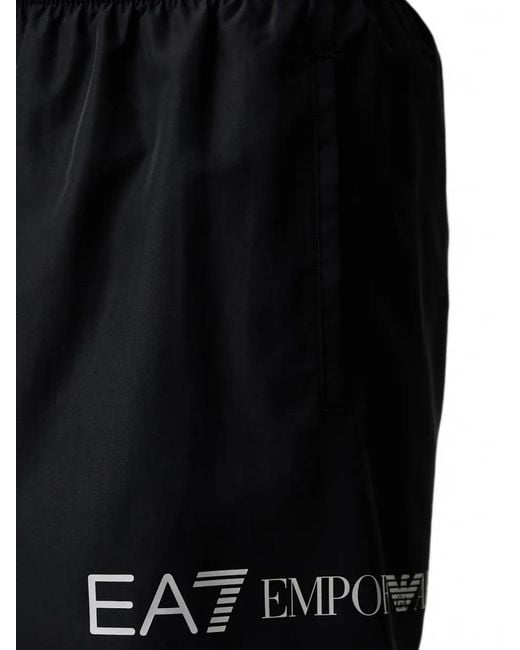EA7 Black Logo-Print Swim Shorts for men