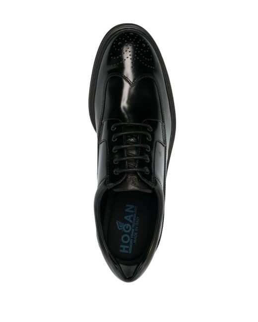 Hogan Black Leather Lace-Up Oxford Shoes for men
