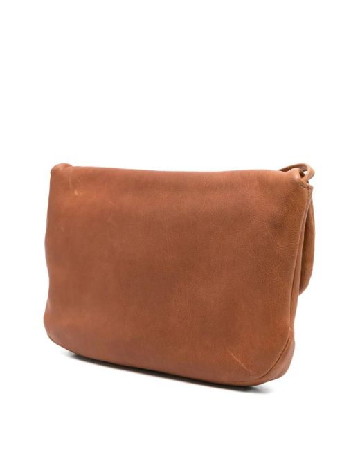 SOMMET Brown Leather Button Shoulder Bag