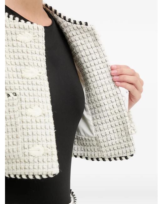Bardot White Florine Woven-Texture Cropped Jacket