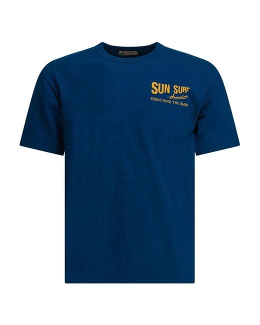 Sun Surf Blue Logo-Print Cotton T-Shirt for men