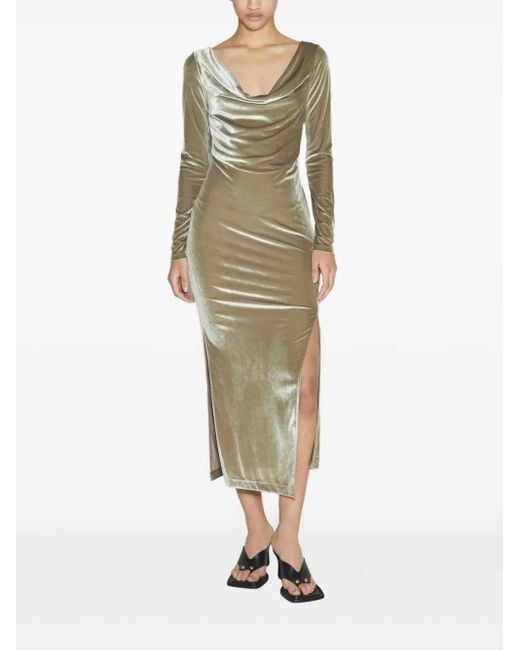 Helmut Lang Natural Cowl-Neck Side-Split Midi Dress