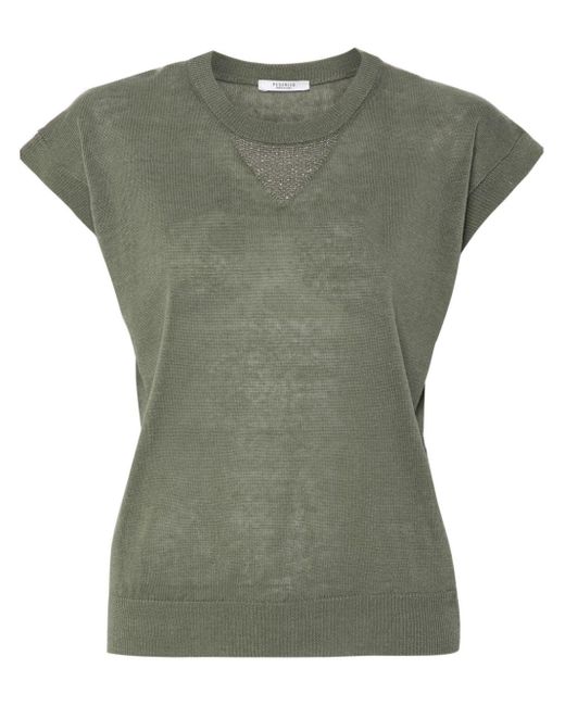 Peserico Green Bead-embellished Fine-knit Top