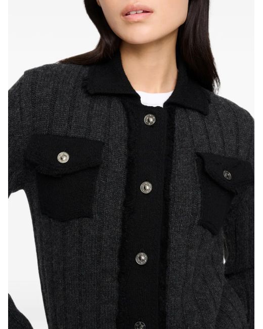 Barrie Black Ribbed-Knit Denim-Effect Jacket