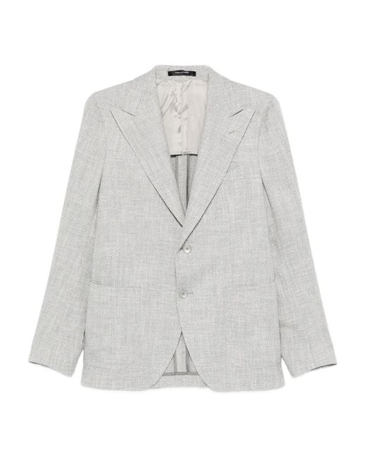Tagliatore White Herringbone-Pattern Single-Breasted Blazer for men