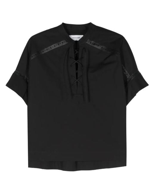 Yves Salomon Black Leather-Trim Blouse