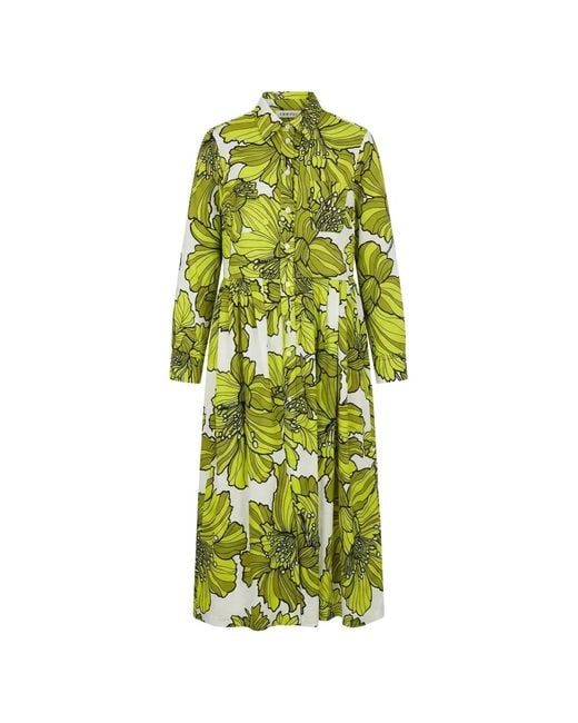 ODEEH Green Robe Mi-Longue Hibiscus À Fleurs