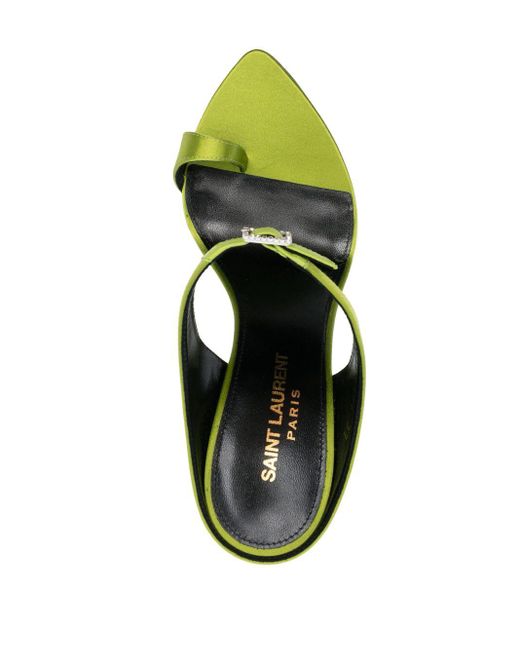 Saint Laurent Green Dive Buckle-embellished Satin Sandals