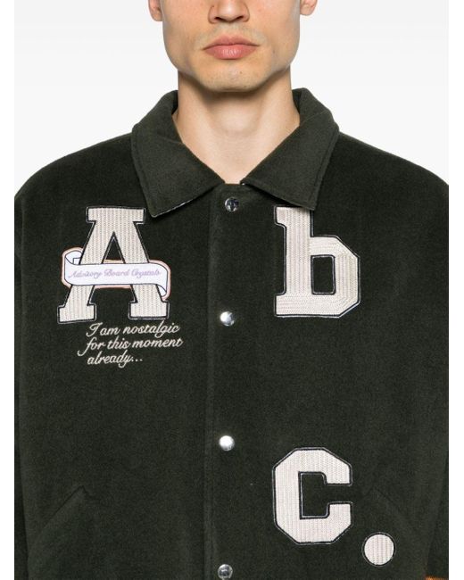 Advisory Board Crystals Black Blanket Varsity Fleece Bomber Jacket for men