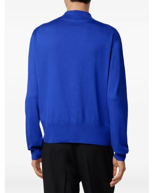 Versace Blue Buttoned Collared Cardigan for men