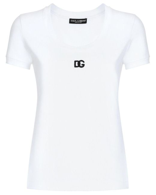 Dolce & Gabbana T-shirt Van Katoenblend Met Geborduurd Logo in het White