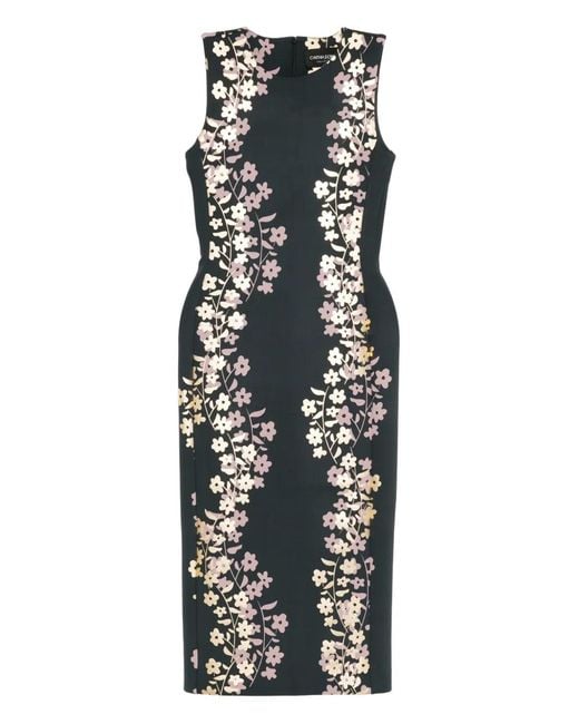 Cynthia Rowley Black Floral-Print Sleeveless Midi Dress