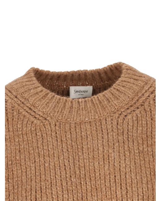 Saint Laurent Brown Ribbed Crew-Neck Sweater