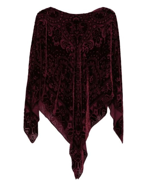 Etro Red Paisley-Pattern Velvet Poncho