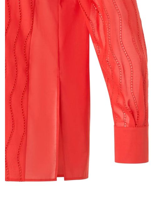 Akris Red Blouse Wave À Broderie Anglaise